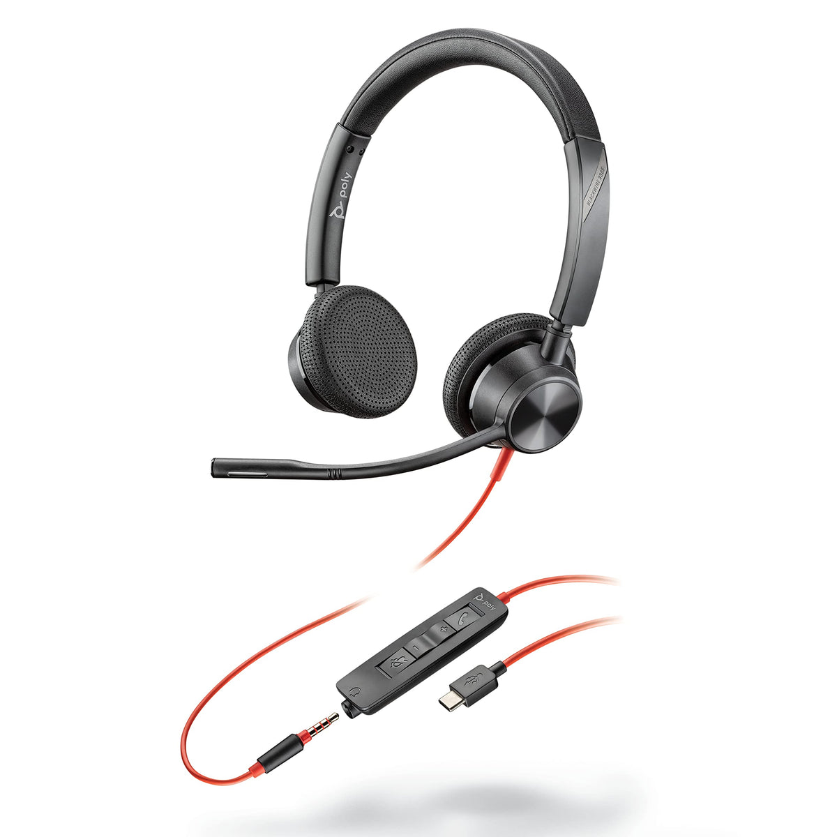 Plantronics - Blackwire 3325 Wired Stereo USB-C Headset with Boom Mic (Poly) - Connect to PC/Mac via USB-C or Mobile/Tablet via 3.5 mm Connector