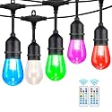 IPStank 96FT Solar Outdoor String Lights, 30 Shatterproof Edison LED Bulbs, Dimmable RGB Color Changing Patio Lights Waterproof with Remote. for Patio