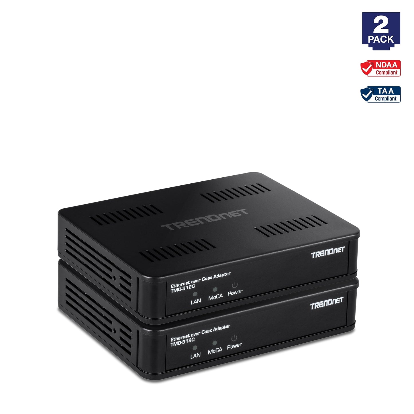 TRENDnet Ethernet Over Coax MoCa 2.5 Adapter (2-Pack), TMO-312C2K, Backward Compatible with MoCA 2.0/1.1/1.0, RJ-45 Gigabit LAN Port, Supports Net