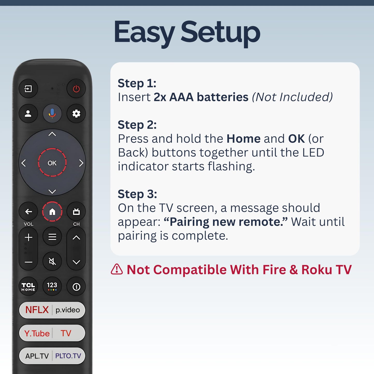 RC813 Remote Control Compatible with TCL TVs - Infrared + Bluetooth, Easy Setup, Shortcut Keys - Works with Google TV & Android TV Models QM8, QM7
