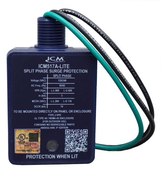 ICM Controls ICM517A-Lite 120/240V HVAC Surge Protective Device - TPMOV Technology, 60kA Surge Rating, 612 Joules, NEMA 4X Enclosure, UL Listed