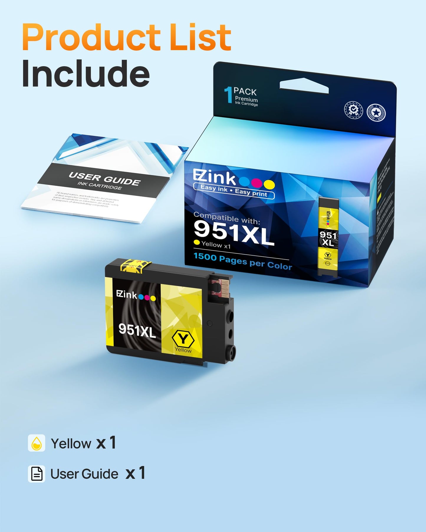 E-Z Ink Compatible Ink Cartridge Replacement for HP 951XL 951 XL to use with OfficeJet Pro 8100 8610 8600 8615 8620 8625 276dw 251dw Printer (Yellow