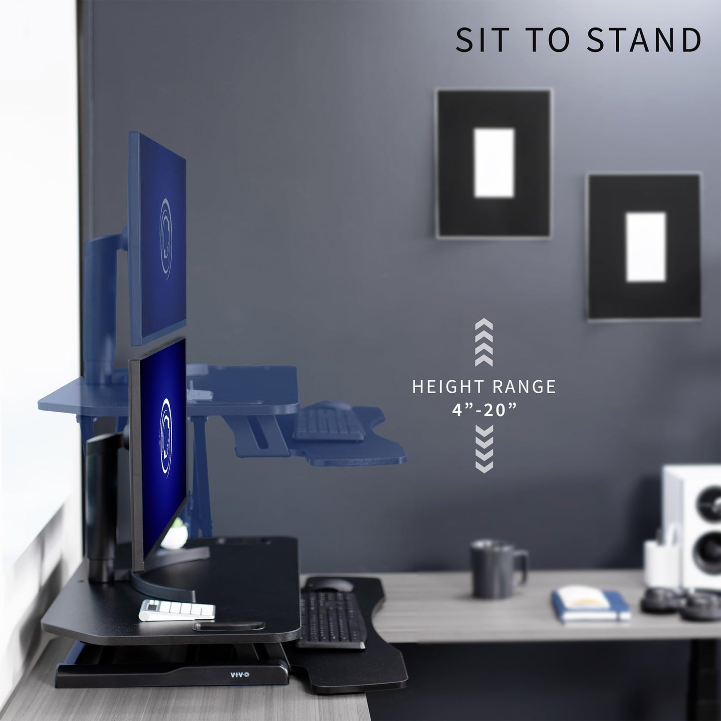 VIVO Extra Wide 38 inch Corner Desk Converter, K Series, Height Adjustable Sit to Stand Riser, Dual Monitor and Laptop Workstation with Wide Keyboard