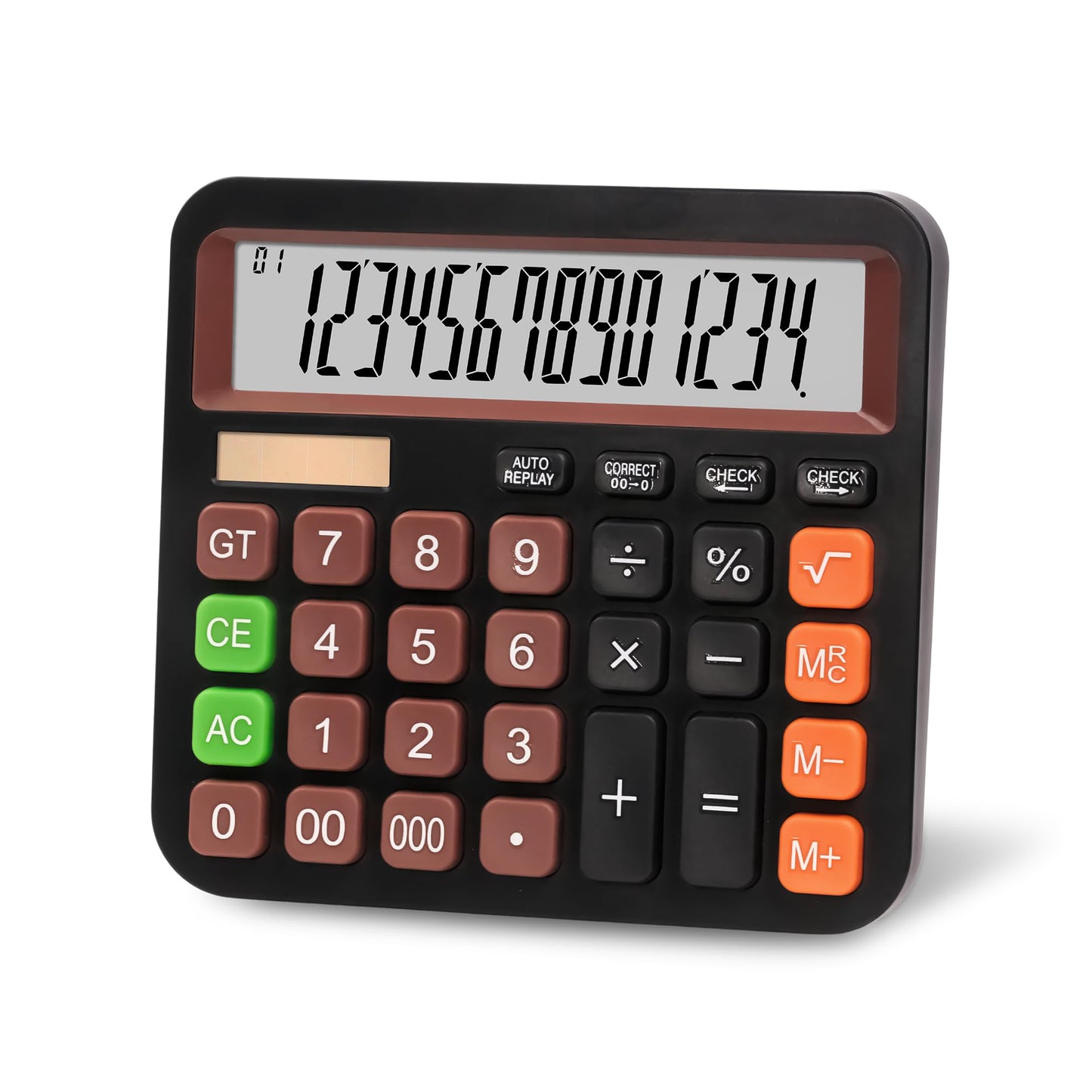 Hypetal Standard Desktop Calculator, Dual Power (Solar & AA Battery), 14-Digit Large Display, Multifunctional Office Calculator (Black)