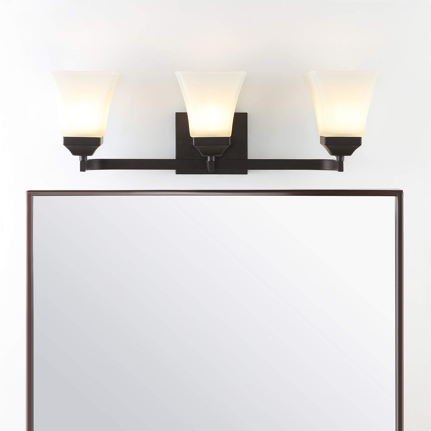 JONATHAN Y 24" Oil Rubbed Bronze Modern Cottage LED Vanity Light Wall Sconce, Farmhouse Wall Lamp for Bathroom Mirror Kitchen, White Glass Shade, LED