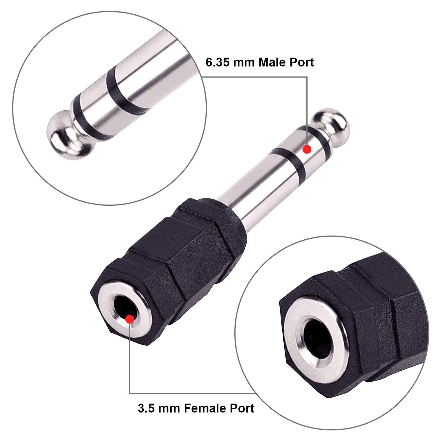 eBoot 6.35mm to 3.5mm Adapter 6.35 mm (1/4 Inch) to 3.5 mm (1/8 Inch) Adapter Female Stereo Audio Earphone, 5 Pieces, Black
