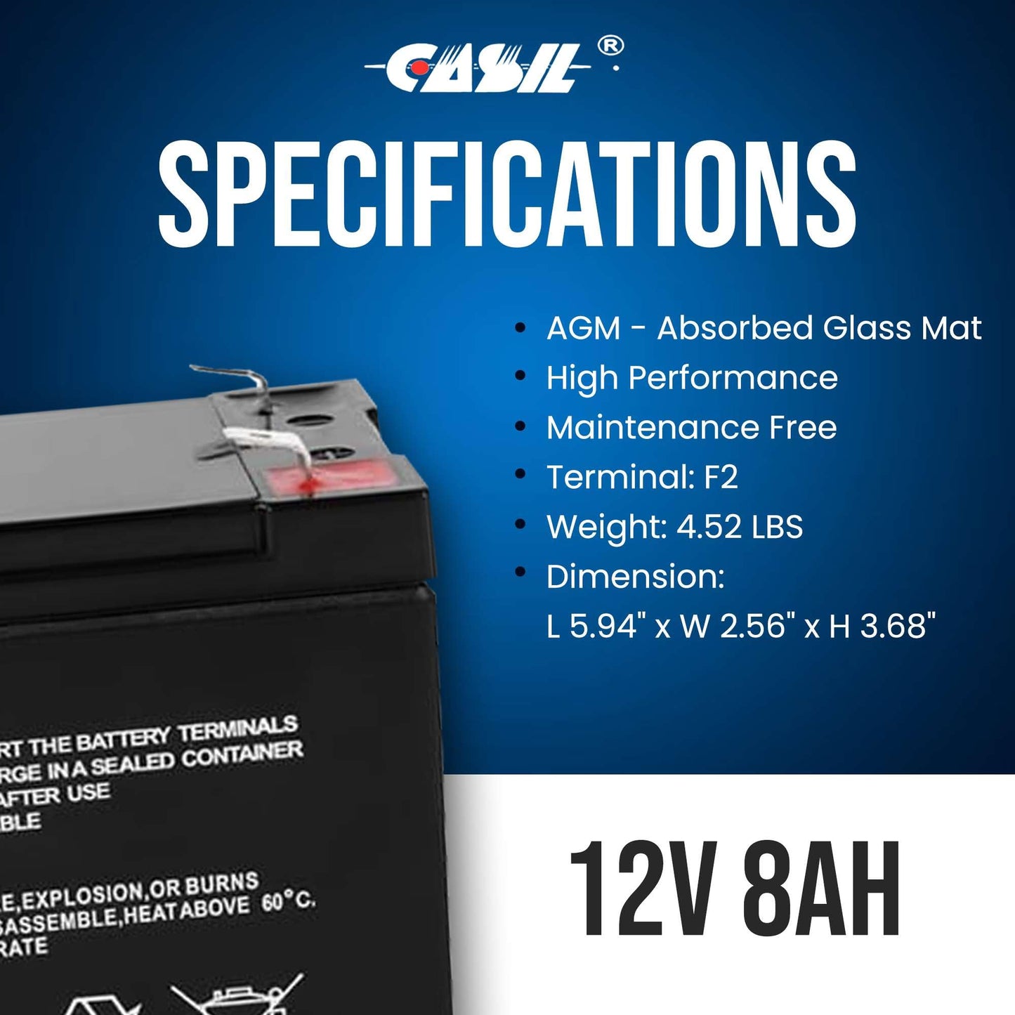 Casil Duracell DURA12-8F2 12V 8Ah F2 Replacement Battery CA1280 12v 8ah