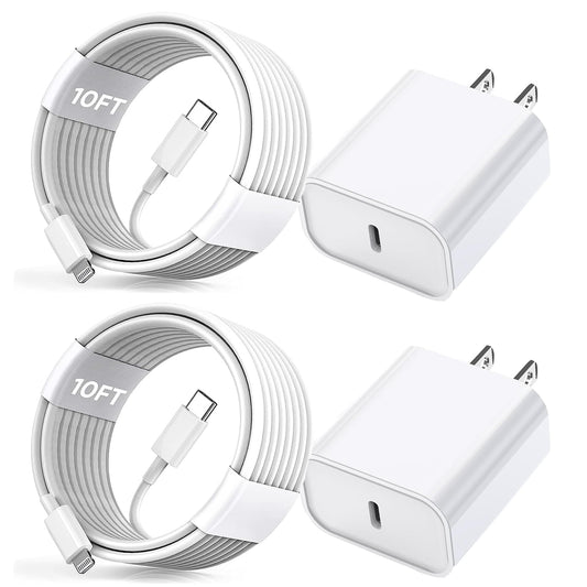 For iPhone Fast Charger, [Apple MFi Certified] 2 Pack PD USB C Wall Charger Block Plug with 10FT Extra Long USB C to Lightning Fast Charging Data…