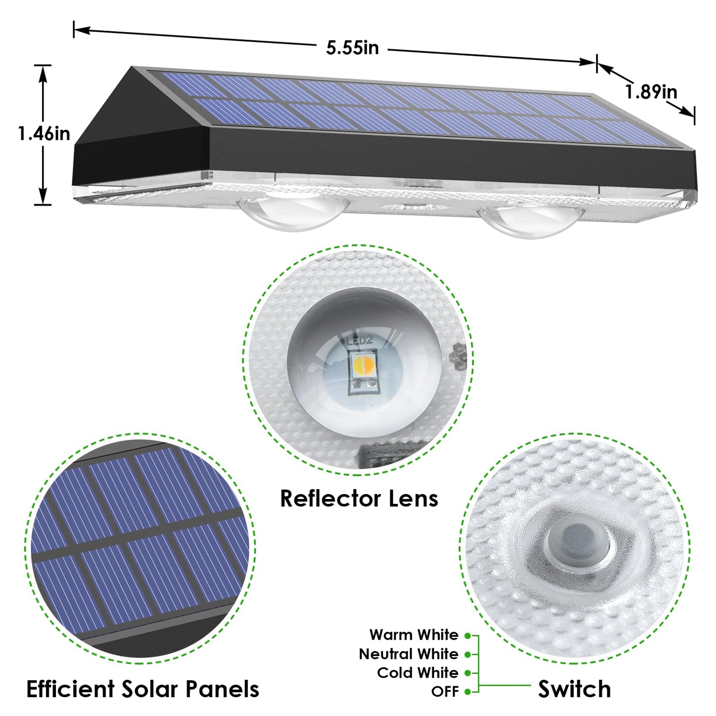 Solar Fence Lights Outdoor - 2700/4000/6000K 3 Mode, 8 Pack Solar Fence Lights Outdoor Waterproof LED, Fence Light Solar Powered for Outside