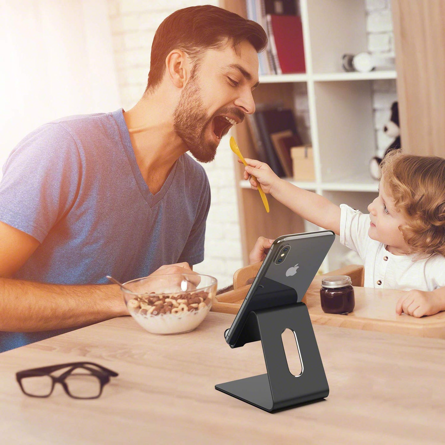 Verigle Cell Phone Holder Black, Compatible with 4-8 inch iPhone Xs XR, Tablet, All Android Smartphone