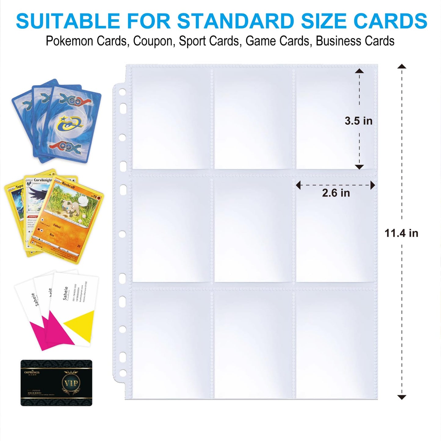ABLY 720 Pocket Double Sided Card Sleeves, 9-Pocket, for 3 Ring Binder