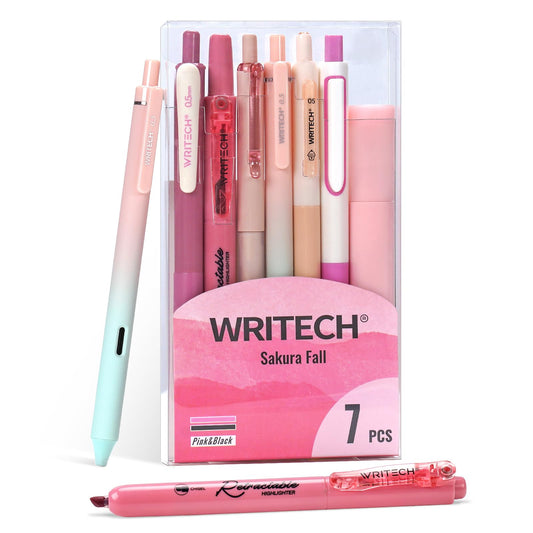 WRITECH Gel Pens Journaling Highlighters: Journal Set Aesthetic Assorted Pastel Color Ink 0.5mm Fine Point Retractable 0.7mm Black Pen Smooth Writing