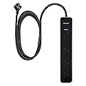 PHILIPS 4-Outlet Surge Protector Power Strip, 450J, Adapter-Spaced, 4ft Braided Cord, Outlet Extender, Extension Cord, for Home School or Office