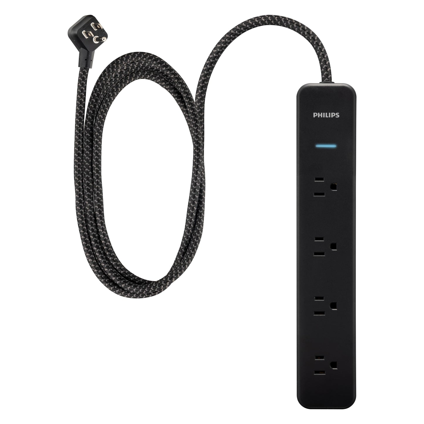 PHILIPS 4-Outlet Surge Protector Power Strip, 450J, Adapter-Spaced, 4ft Braided Cord, Outlet Extender, Extension Cord, for Home School or Office