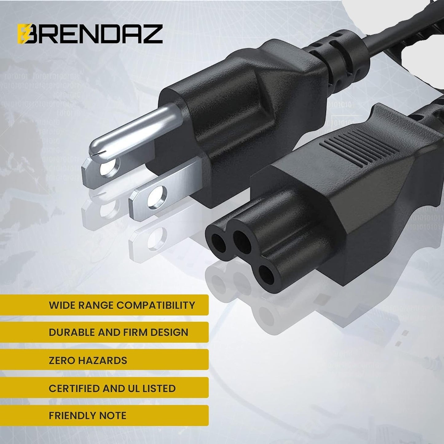 3 Prong AC Laptop Power Cord, Compatible with Dell HP LG Lenovo Asus Laptops/Notebook, Scanners, NEMA 5-15P to C5 Power Cable. (3-Feet)