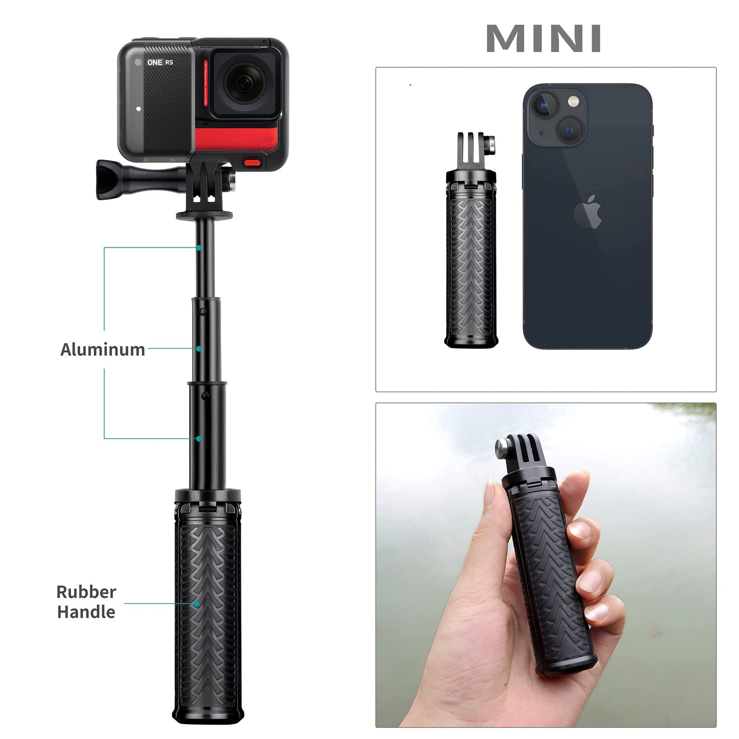 SOONSUN Mini Extendable Selfie Stick for GoPro, Portable Handheld Selfie Stick Tripod Stand for GoPro Hero 13/12/11/10 /9/8/7/6/5/4/3, Session