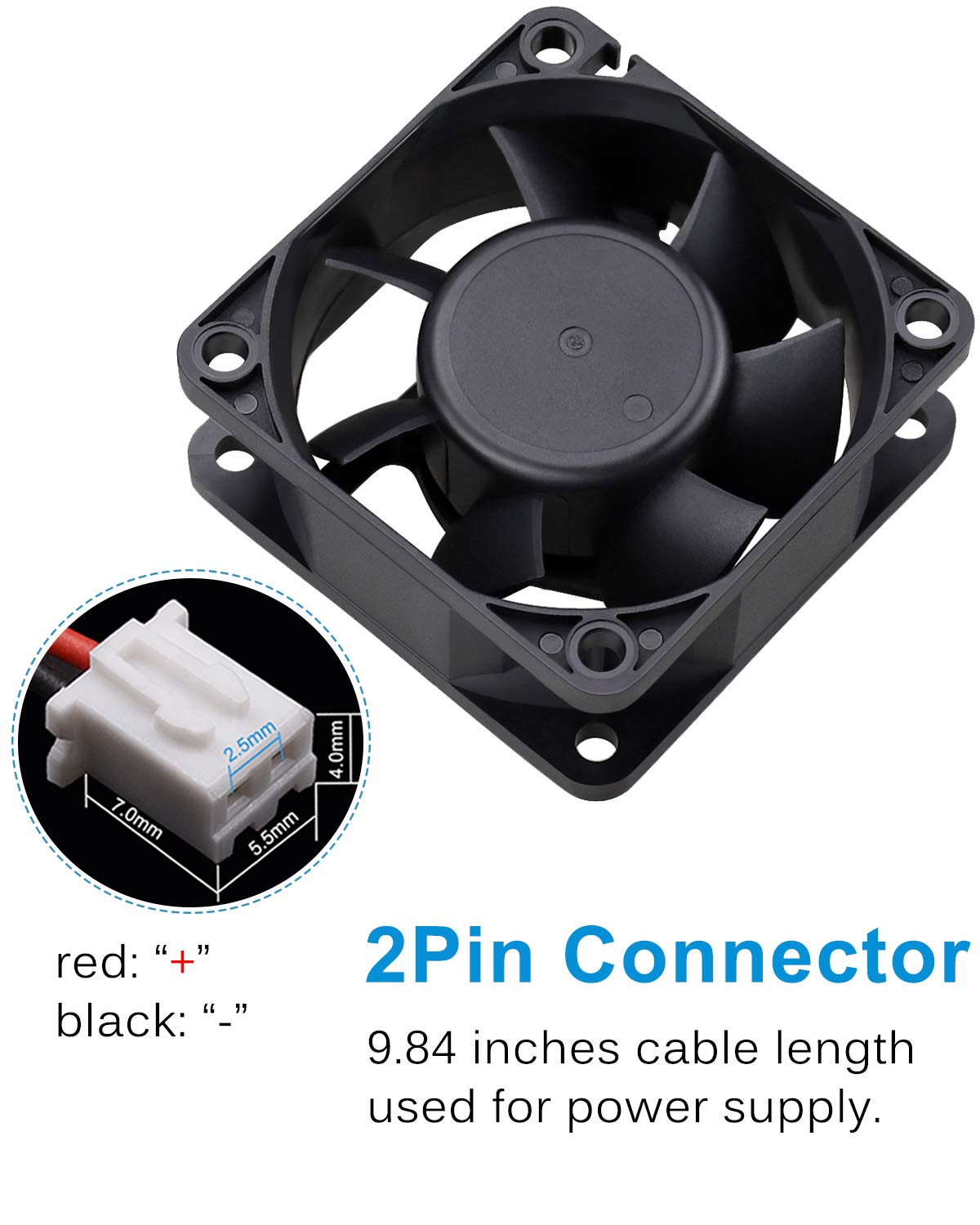 GDSTIME Dc 12V 60mm 6cm 60x60x25mm 2 Wire Brushless Cooling Fan
