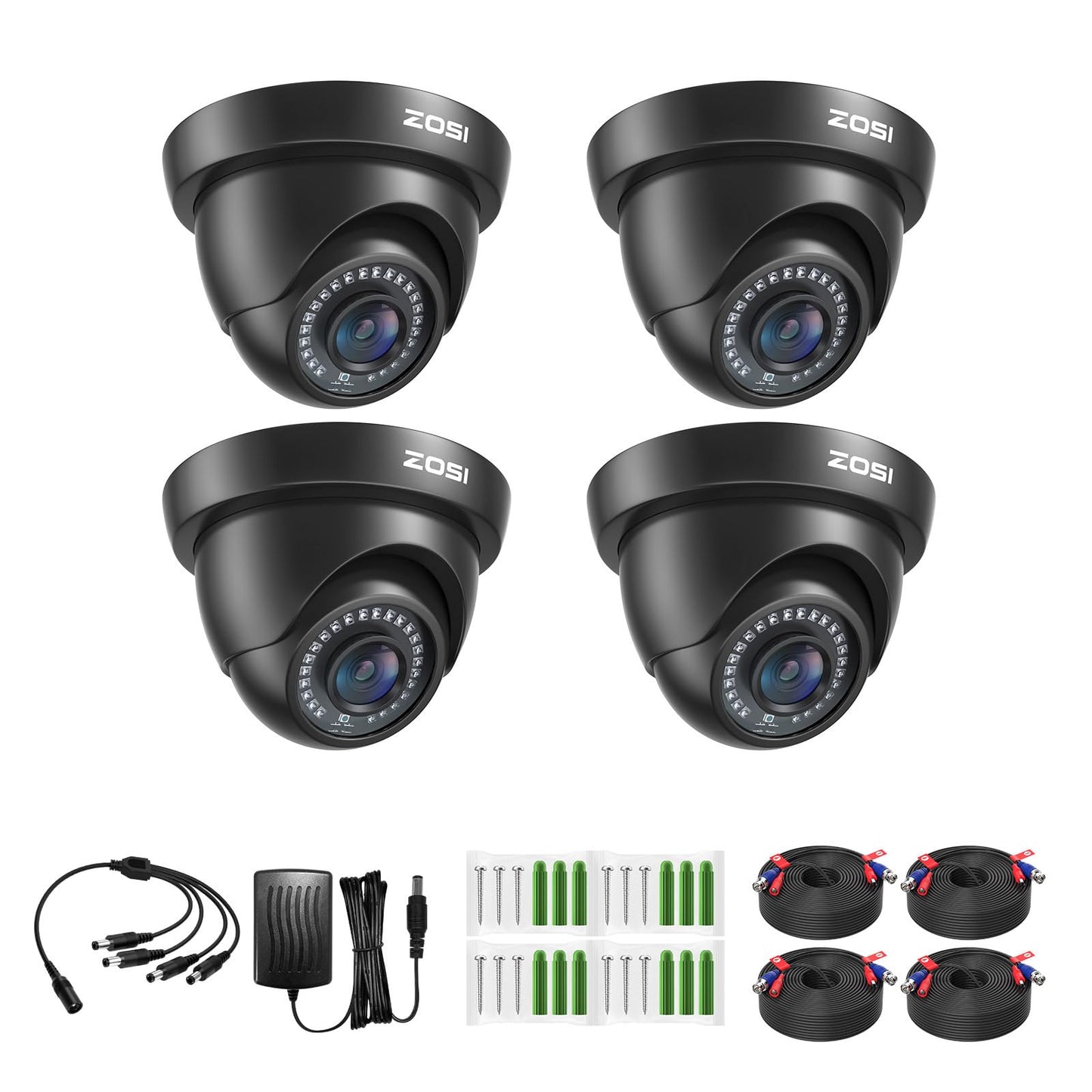 ZOSI 4 Pack 1080P HD-TVI Dome Security Cameras, 2MP Indoor Outdoor CCTV Camera with Night Vision, IP66 Weatherproof, Compatible with 4K/5MP/1080P TVI