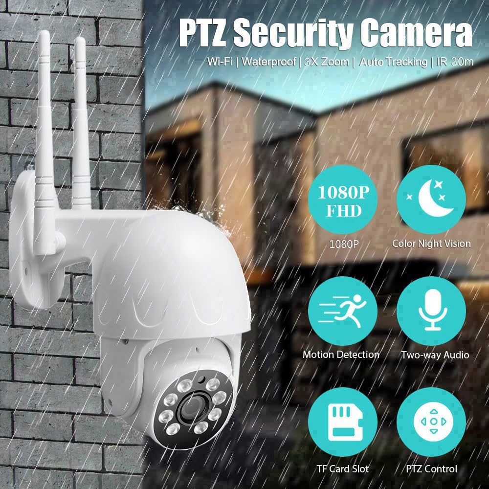 funxwe 1080P HD Wireless Security PTZ IP Camera, 2GHz 5GHz Dual WiFi P2P Pan/Tilt Motion Detection Auto Tracking, Two Way Audio Spotlight Alert