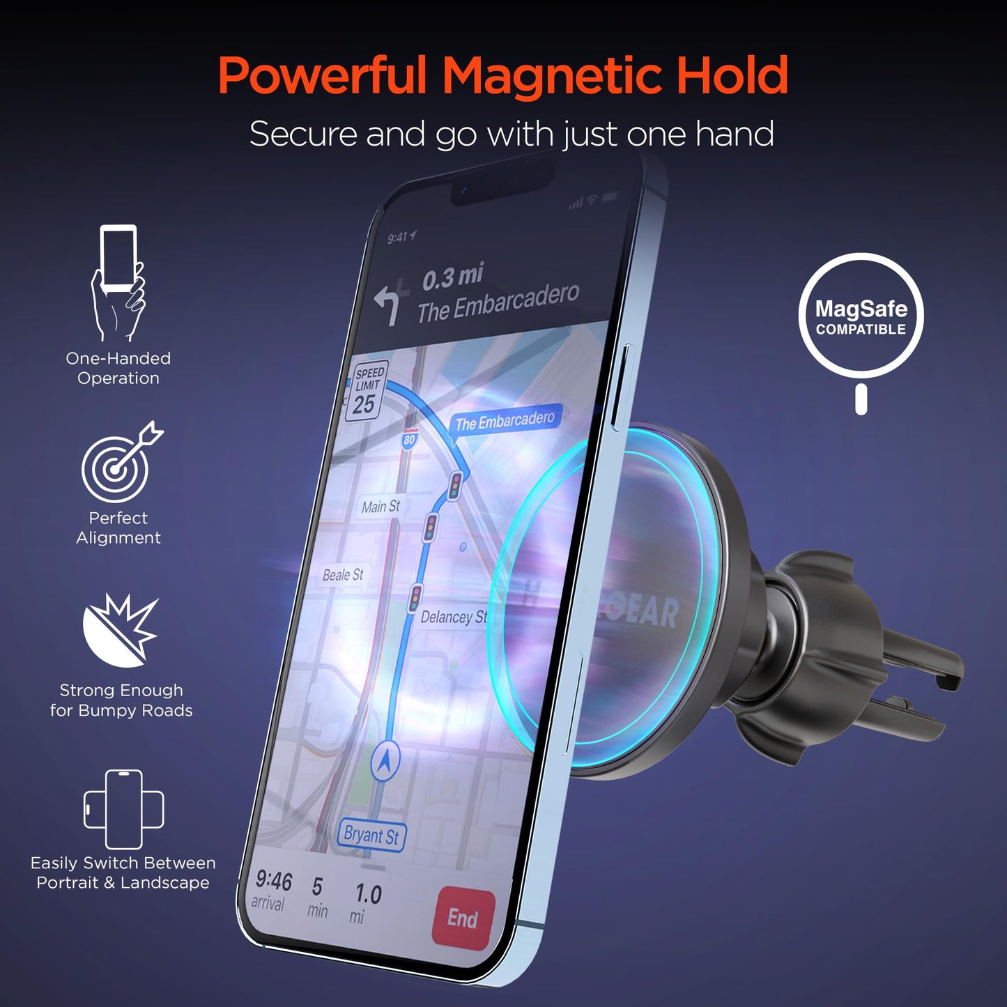 HyperGear MagSafe Magnetic Phone Holder Car Phone Holder Mount for Air Vent, Cellphone Holders Car Magnet Stand, Auto Magnetic Mount, Hands-Free