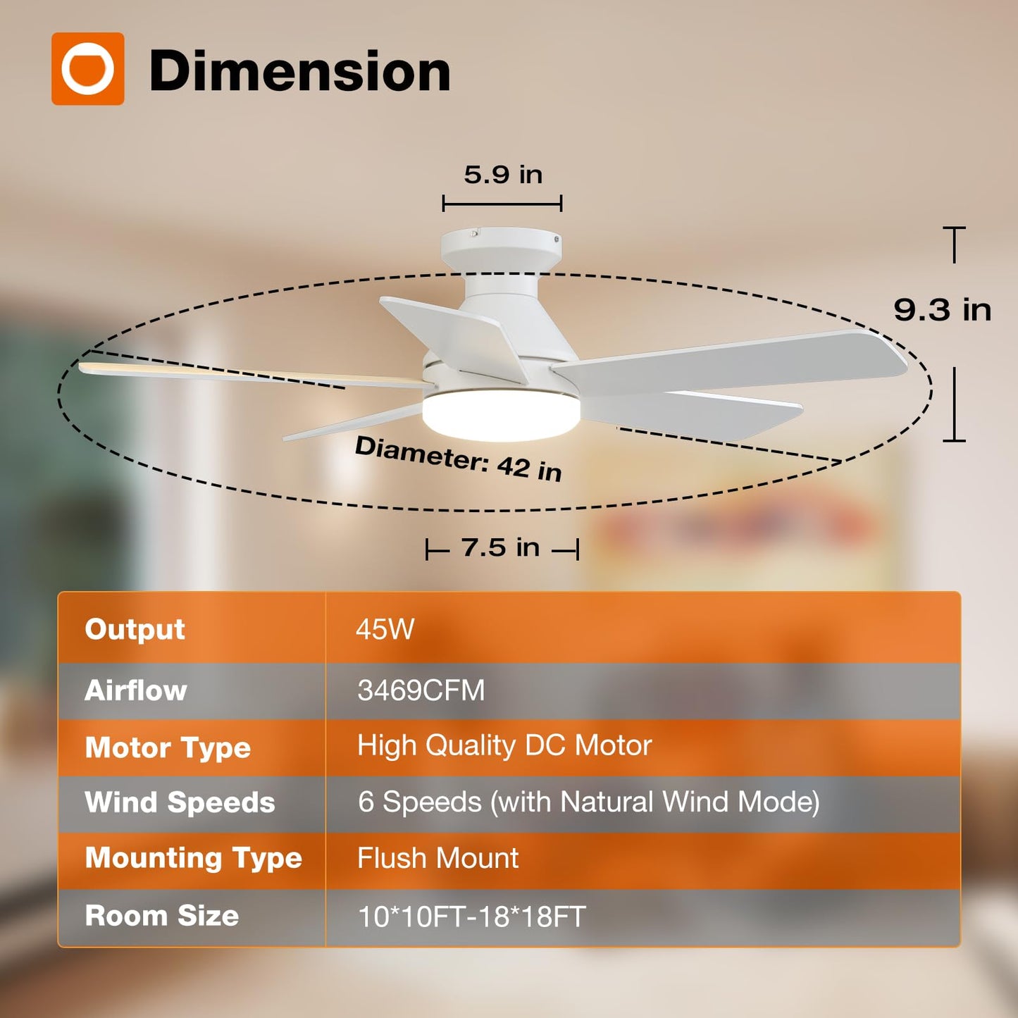 addlon 42 Inch White Low Profile Ceiling Fans with Lights and Remote