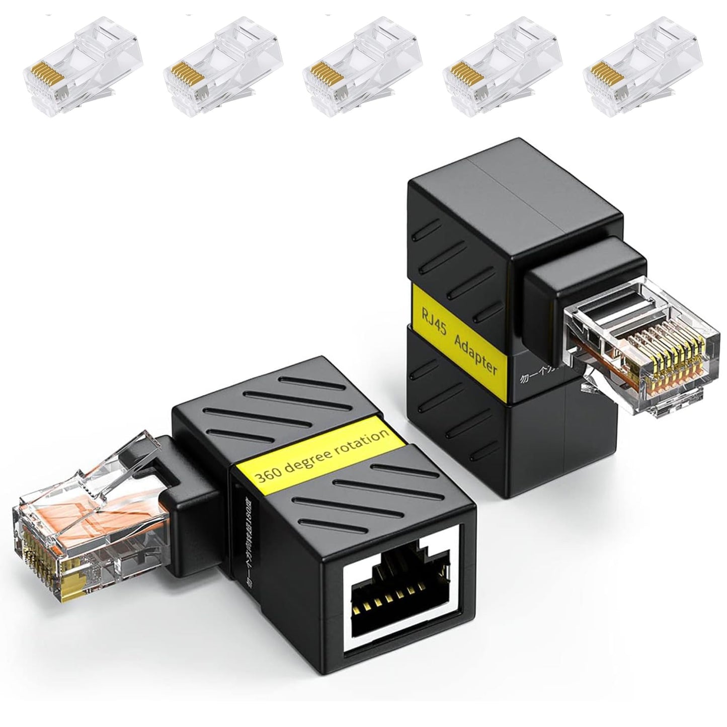 Minidodoca 2 Pack Cat6 Ethernet Extenders 360° Rotation, Cat5 Cat6 Extension Adapter 90 Degree Right Angle Network LAN RJ45 Male to Female Connector