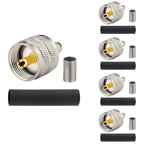 MOOKEERF PL259 Male Crimp Connector, UHF SO239 Crimp Coax Connector for RG8X/ LMR240/ 4D-FB/ CNT240/ RG8 Mini Coaxial Cable(Pack of 5)