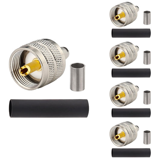 MOOKEERF PL259 Male Crimp Connector, UHF SO239 Crimp Coax Connector for RG8X/ LMR240/ 4D-FB/ CNT240/ RG8 Mini Coaxial Cable(Pack of 5)
