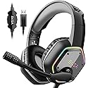 EKSA E1000 USB Gaming Headset for PC, Computer Headphones with Microphone/Mic Noise Cancelling, 7.1 Surround Sound, RGB Light - Wired Headphones