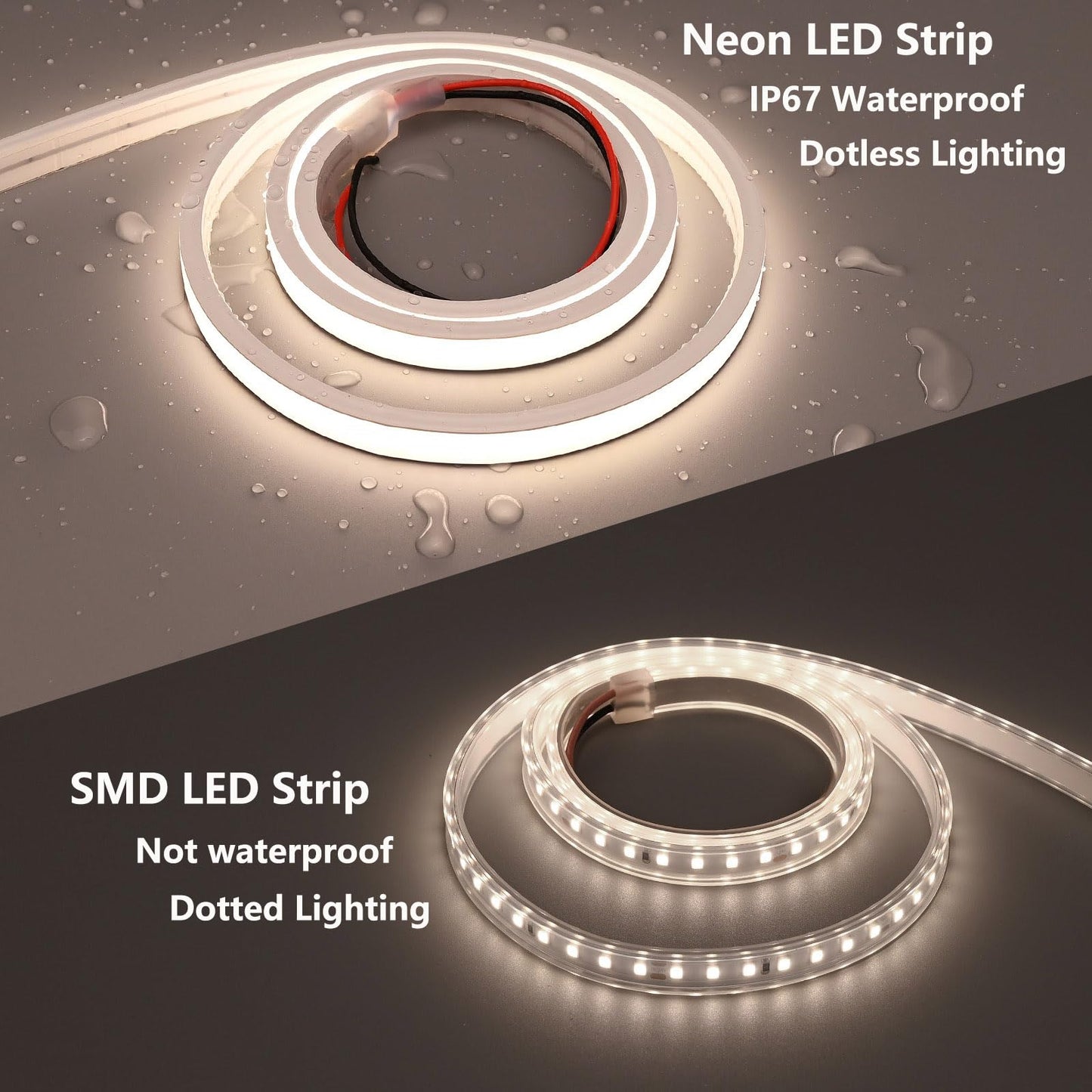 FOSUO 24V LED Neon Rope Light 16.4ft/5M, 4000K Natural White, 320LM/ft, IP67 Waterproof Outdoor, High CRI>93, Self-Adhesive Highlight Architecture