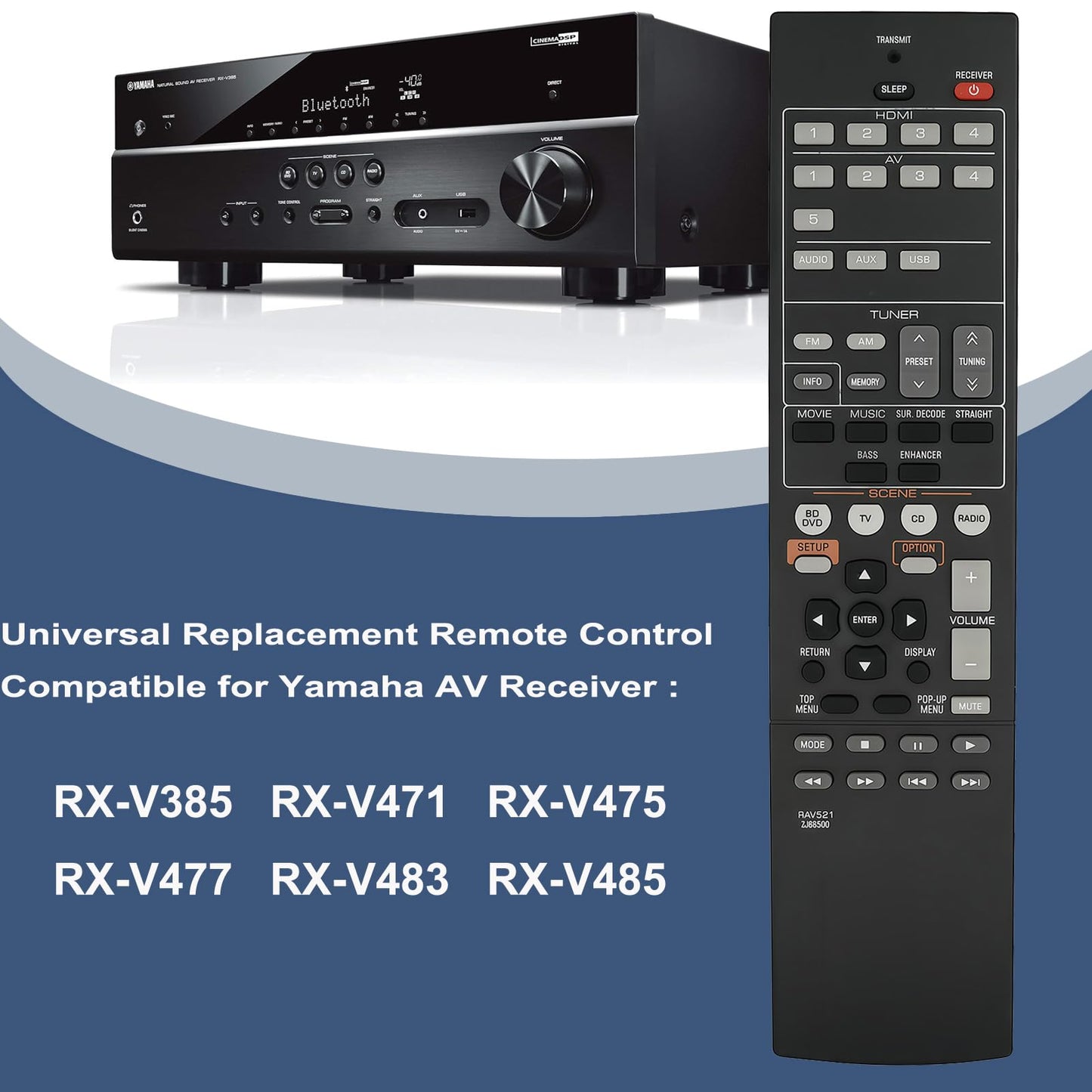 Universal Replacement Remote Controller for Yamaha AV Receiver RX-V385 RX-V471 RX-V475 RX-V477 RX-V483 RX-V485