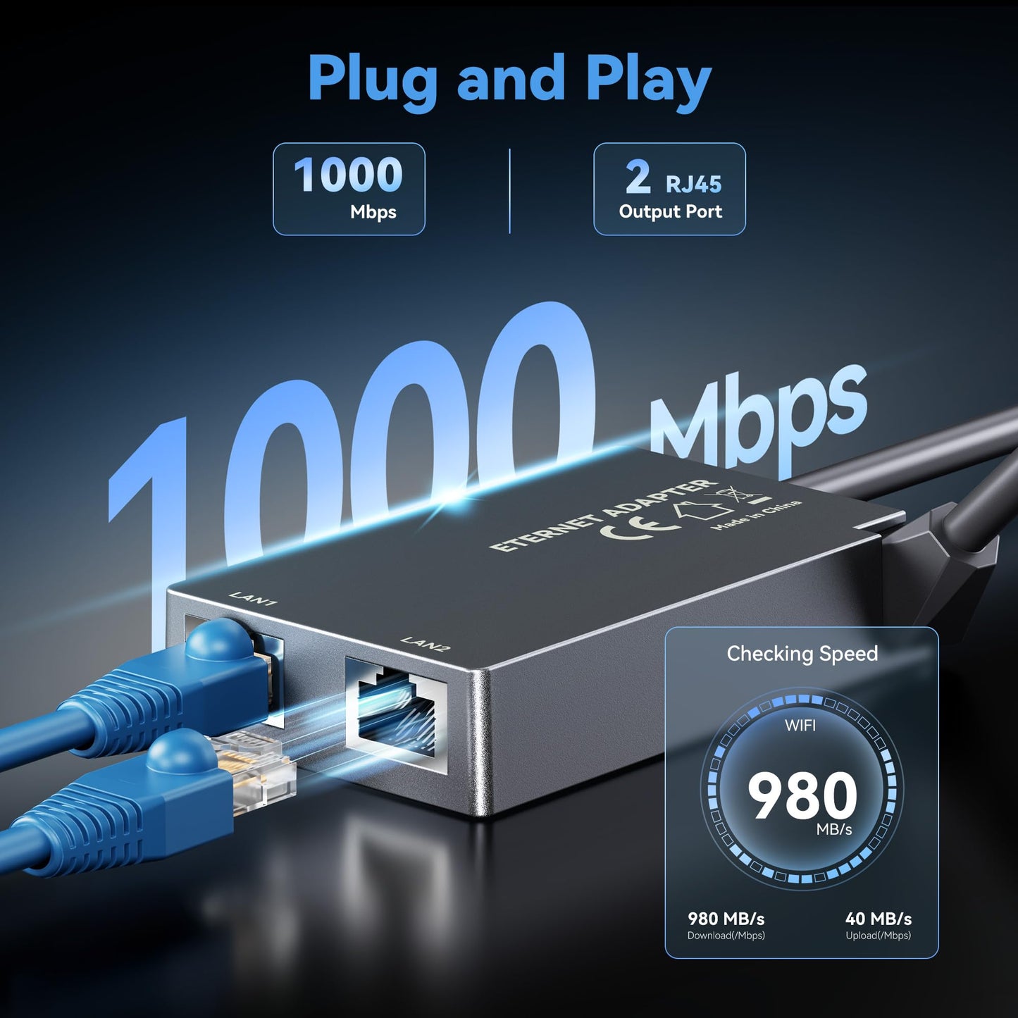 Nogoal Dual-Port Starlink Ethernet Adapter for Gen 2 (2 Devices), 1Gbps High-Speed Networking with Enhanced Stability, Starlink V2 Accessories