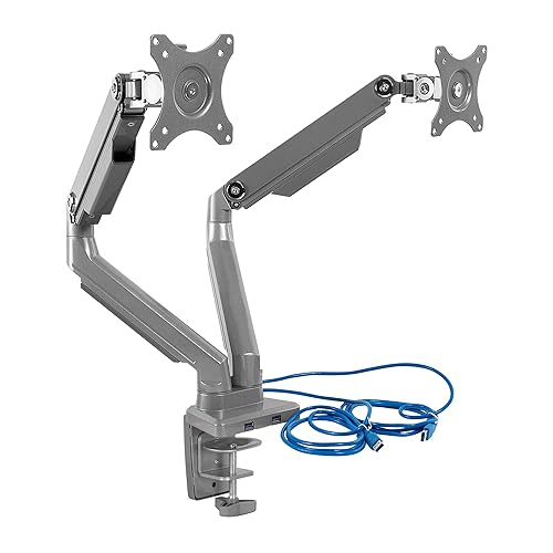 Mount-It! Dual Monitor Desk Mount with USB 3.0 Ports, Full Motion Dual Monitor Stand for 2 Screens up to 32 Inches, VESA 75x75 & 100x100, Clamp or