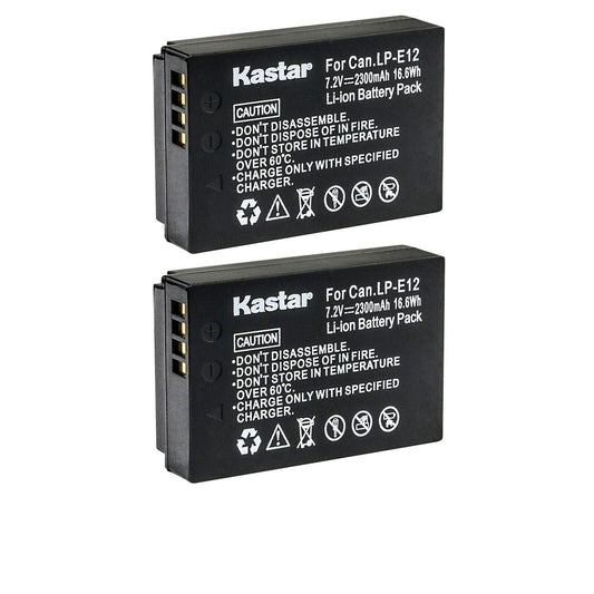 Kastar 2-Pack LP-E12 Battery 7.2V 2300mAh Replacement for Canon EOS 100D, EOS M, EOS M2, EOS M10, EOS M50, EOS M50 Mark II, EOS M100, EOS M200, EOS