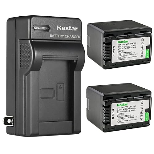 Kastar 2-Pack Battery and AC Wall Charger Replacement for Panasonic SDR-S70P, SDR-S70PC, SDR-S70R, SDR-S70S Camera, Panasonic VW-VBK180, VW-VBK180PPK