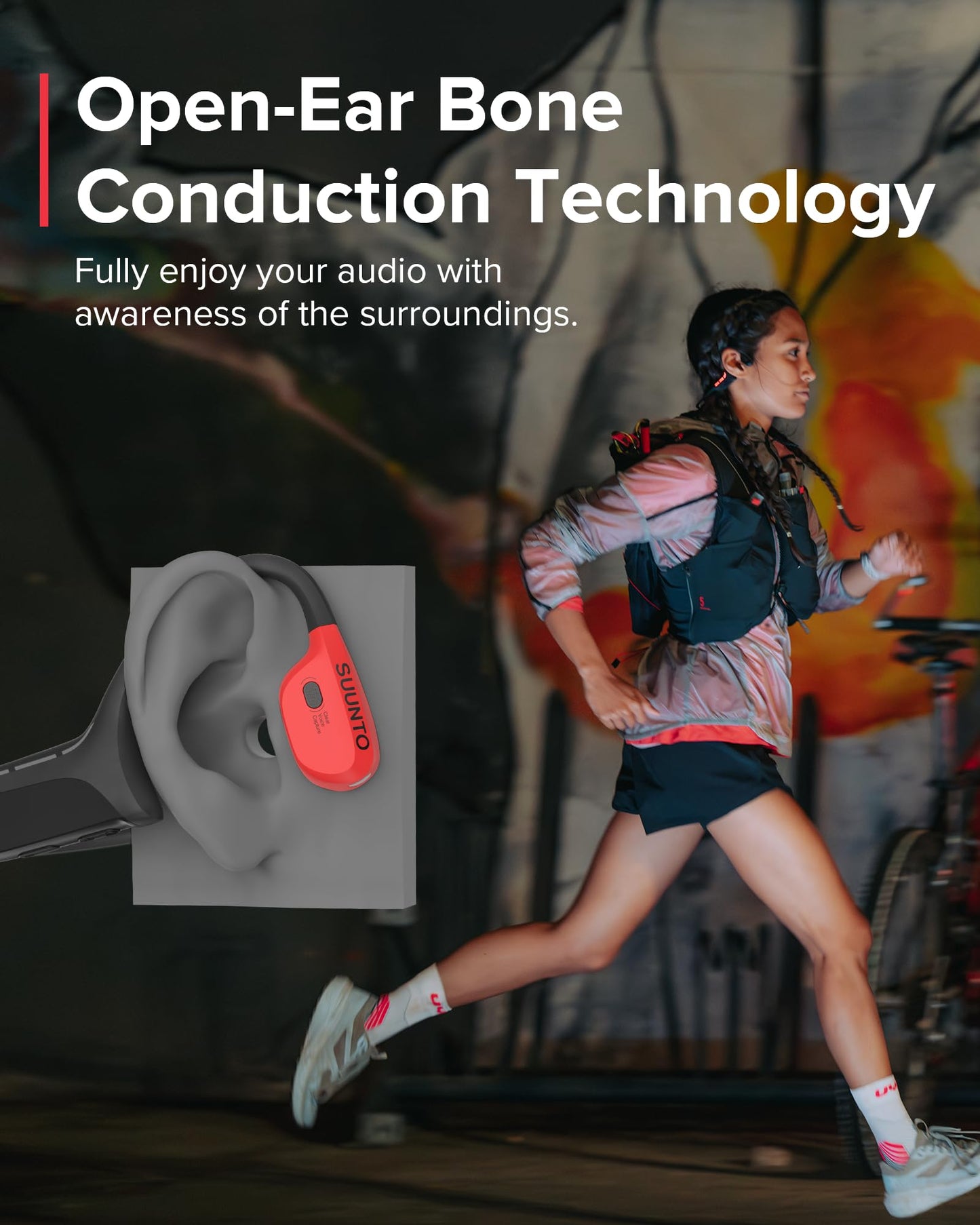 SUUNTO WING - Open ear, bone conduction headphones. Made for sports, waterproof, safety lights, bluetooth