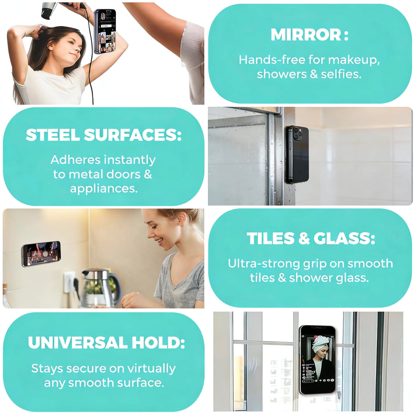 6PCS Silicone Suction Phone Case Mount, Non Slip Suction Cup, Hands-Free Phone Accessories Holder for Selfies and Tiktok Videos, Silicone Adhesive