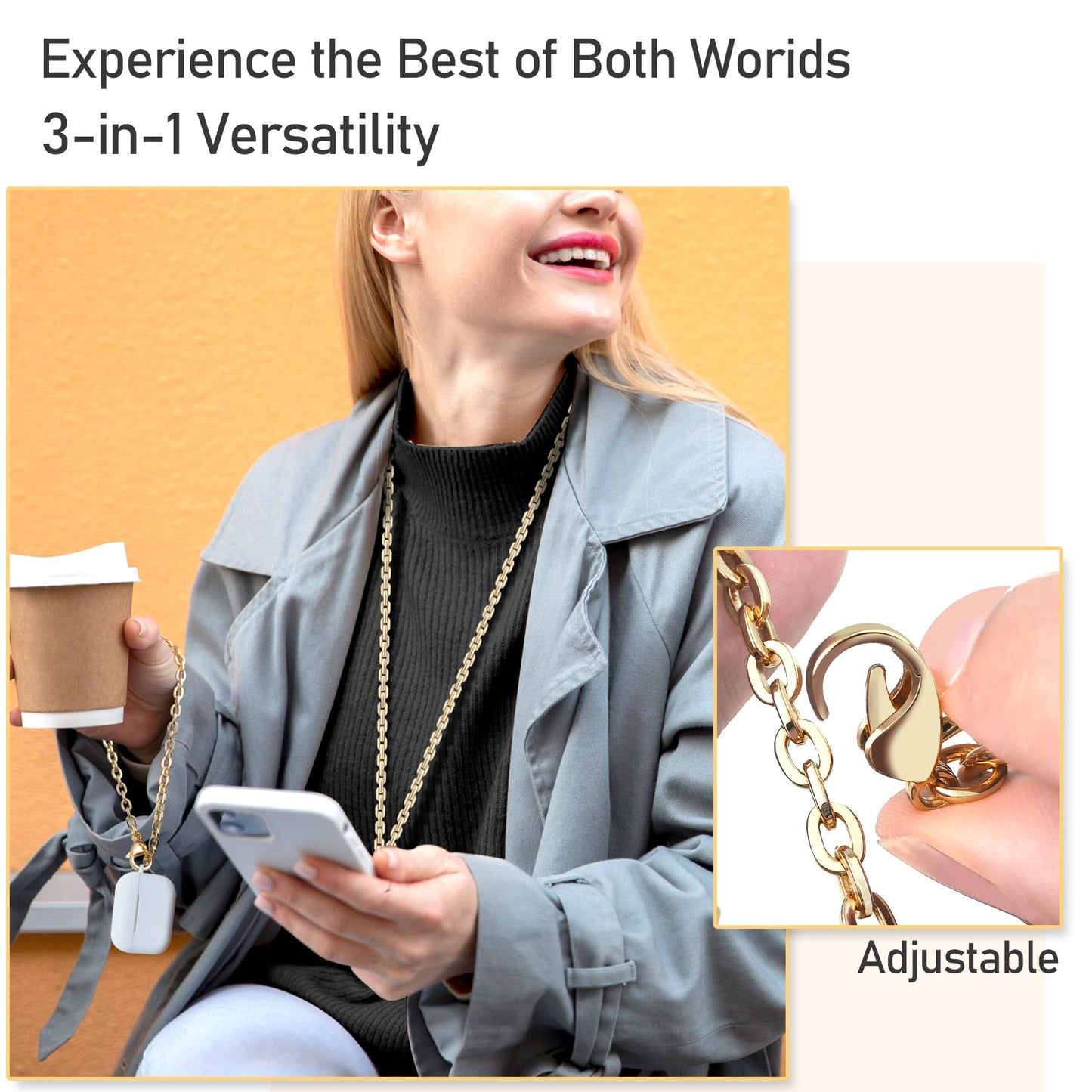 UKON Crossbody Phone Strap, 3 in 1 Phone Lanyard with Metal CellPhone Chain Wristlet Adjustable Crossbody Lanyard Neck Strap For iPhone Case