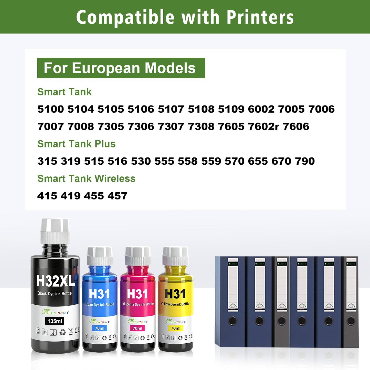 GREENPRINT 31 32XL Compatible Ink Bottle 6000 Page Black, 8000 Page CMY for Smart Tank 5000 5100 5101 5102 5103 5104 6001 6002 7001 7002 7301 7302