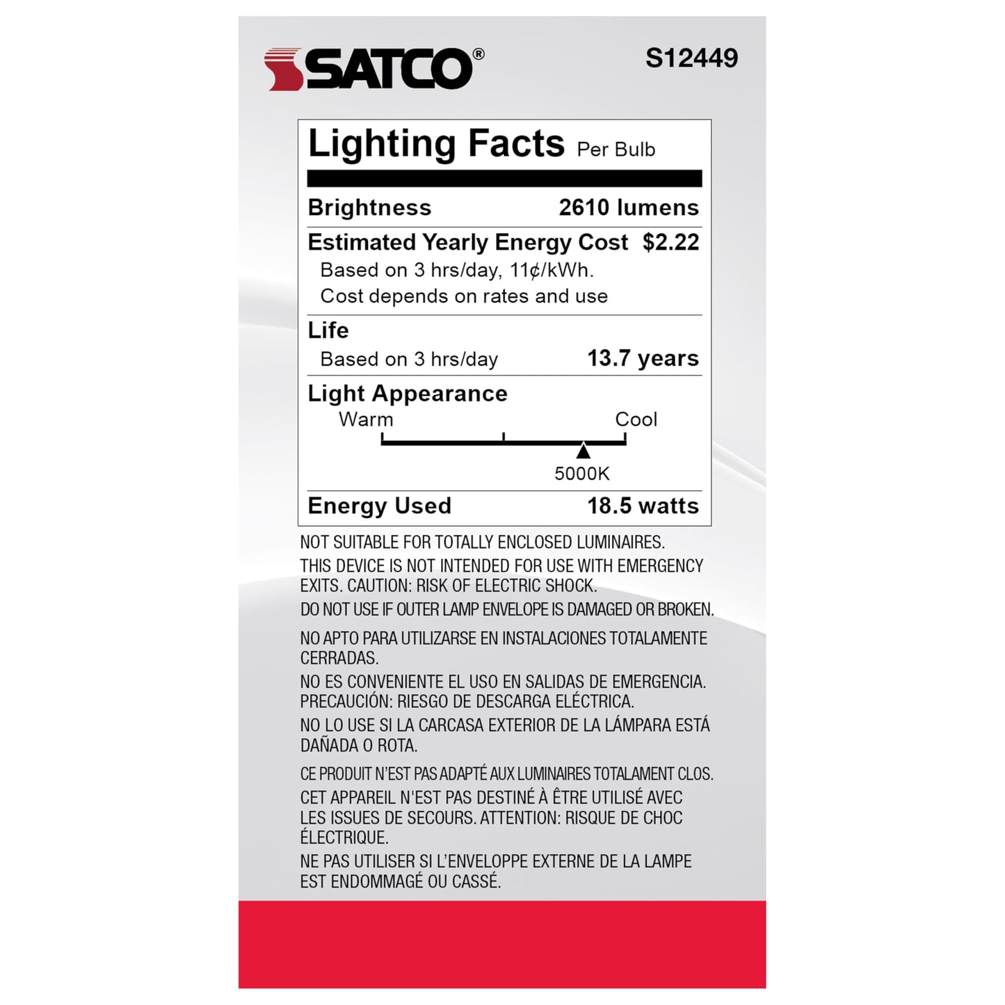 Satco S12449 LED High-Lumen A21 Filament Bulb, 150W Replacement, White, 18.5 Watts