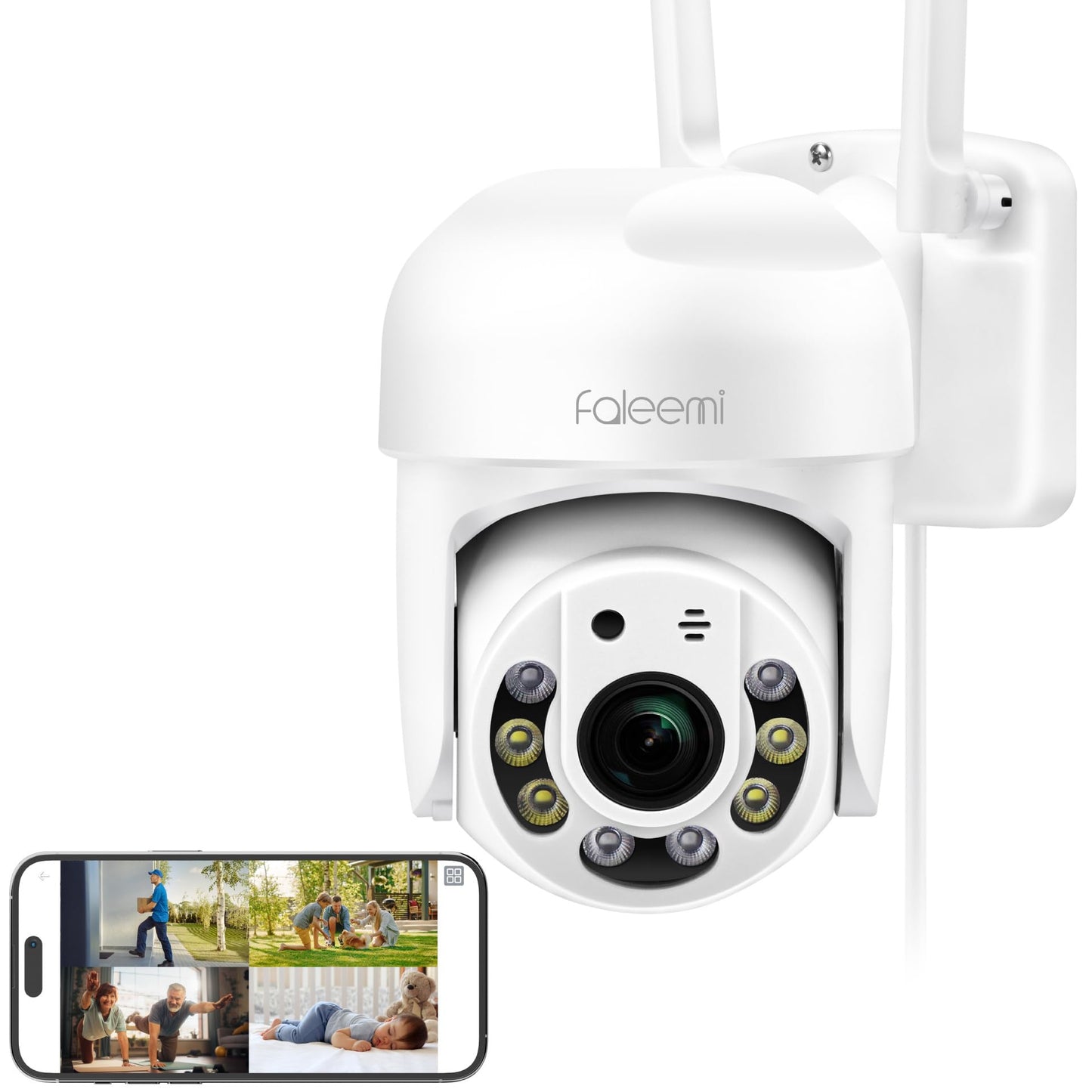 faleemi 2K WiFi Security Camera for Home with Cell Phone App Control, Color Night Vision, Ai Motion Detection, Auto Tracking, 2 Way Audio, Waterproof