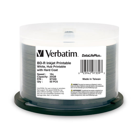 Verbatim DataLifePlus BD-R 25GB 16X White Inkjet Printable, 50 Pack