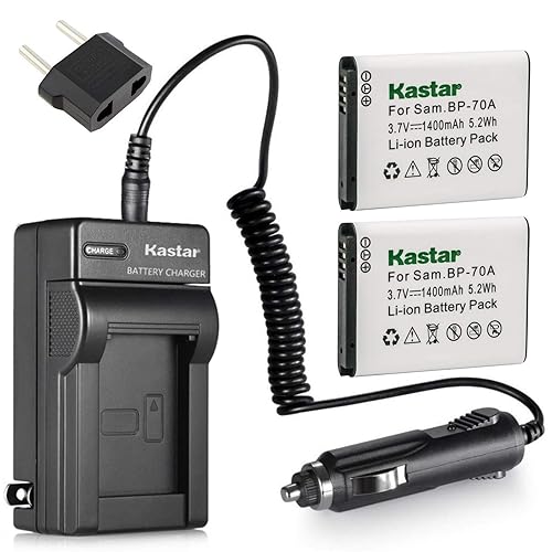 Kastar Battery 2x & Travel Charger for Samsung BP-70A BP70A ST95 ST100 ST150F ST700 ST6500 SL50 SL600 SL605 SL630 WB30F WB35F WB50F ES70 ES80 MV800