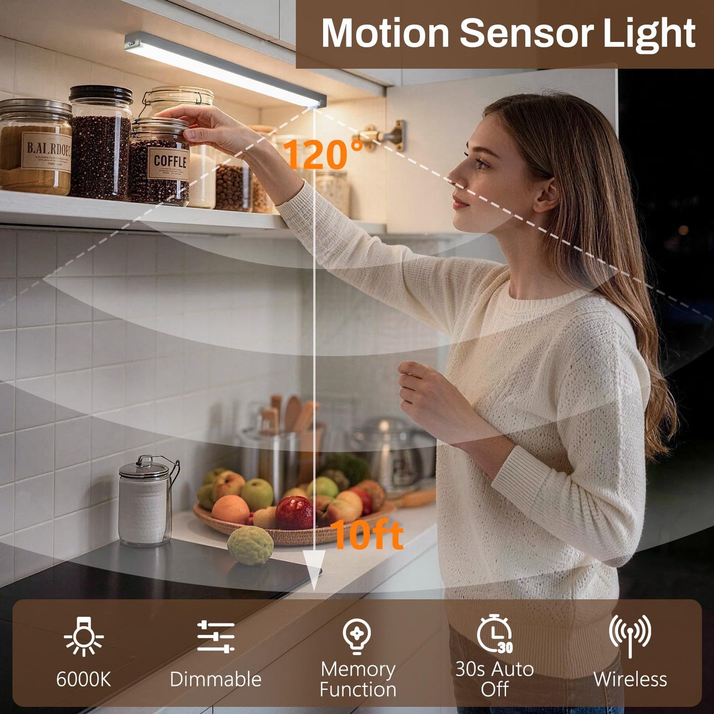 DWEPTU Rechargeable Motion Sensor Light Indoor, 12” LED Under Cabinet Lighting with 3 Modes & Memory Dimming, Stick On Lights for Closet, Kitchen