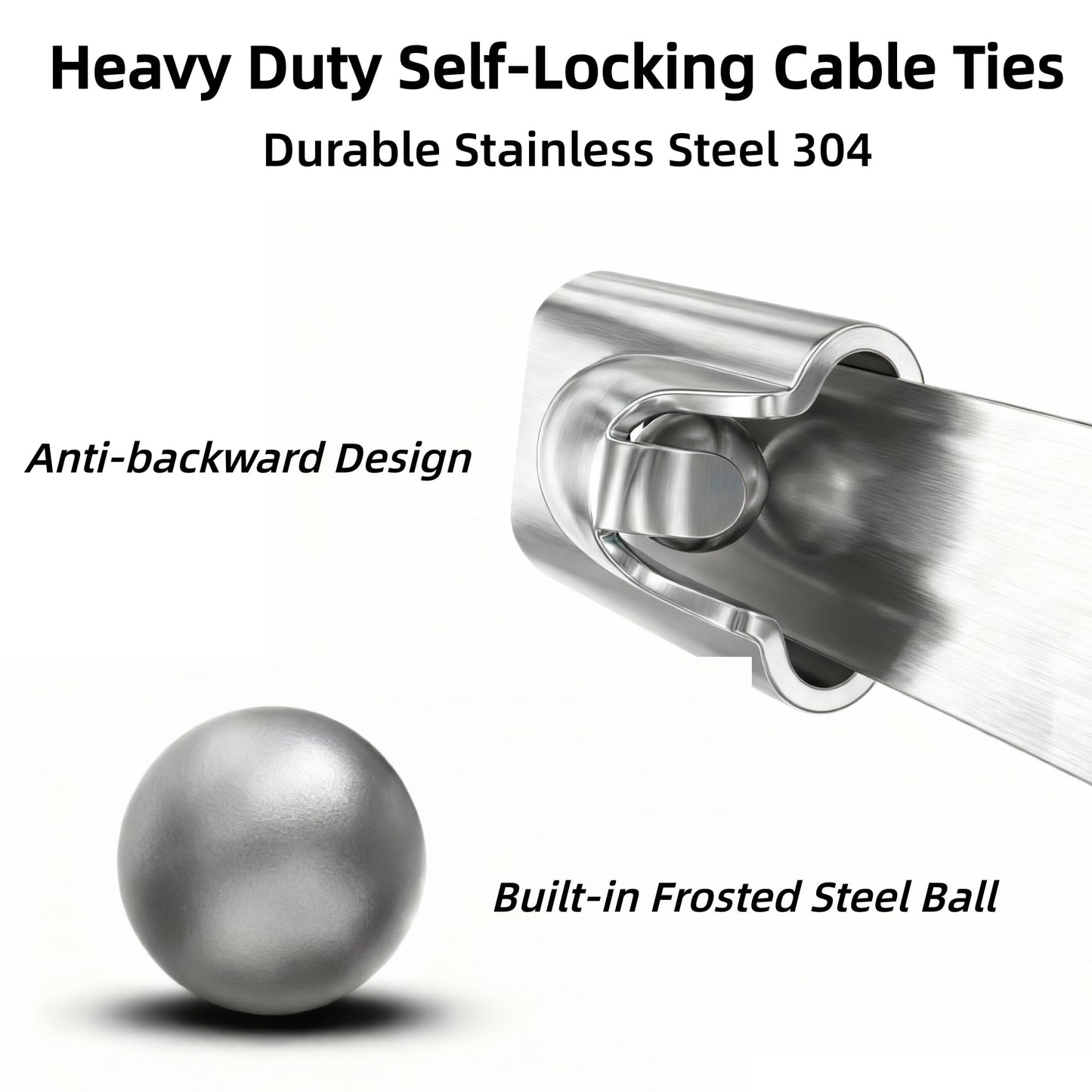 Xsourcer Metal Cable Zip Ties,100Pcs 270lbs Stainless Steel Zipties, 24 Inch Tensile Strength 304 Steel Wire Ties, Multi-Purpose Self-Locking Metal