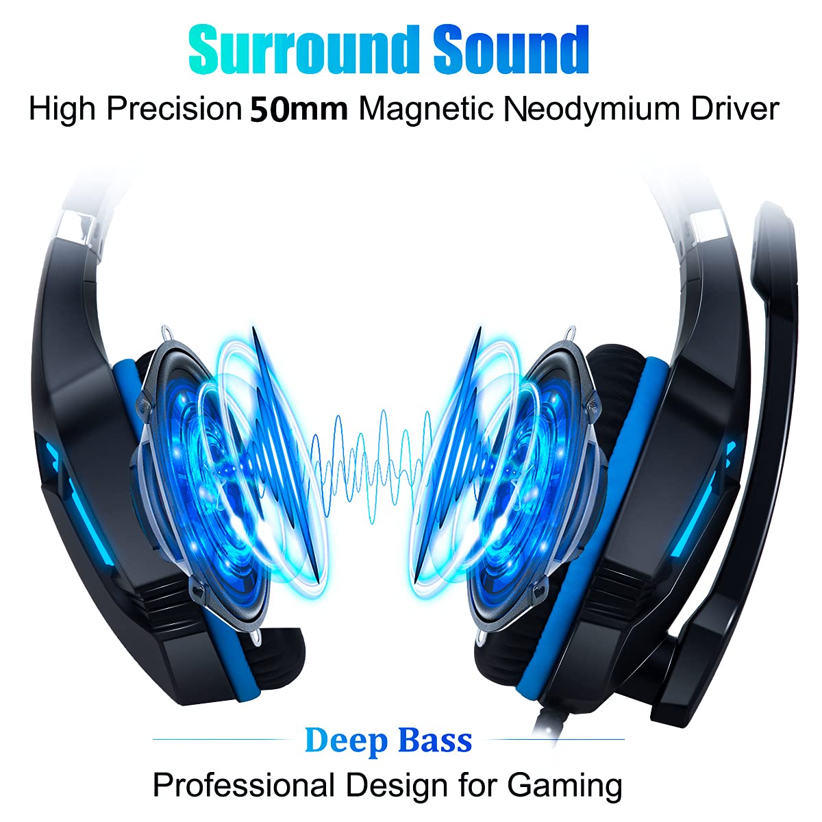 Gaming Headset for PS4, PC, Xbox One, PS5, for Nintendo Switch, Wired Over Ear Headphones with Stereo Surround Sound, Noise-Cancelling Microphone, LED