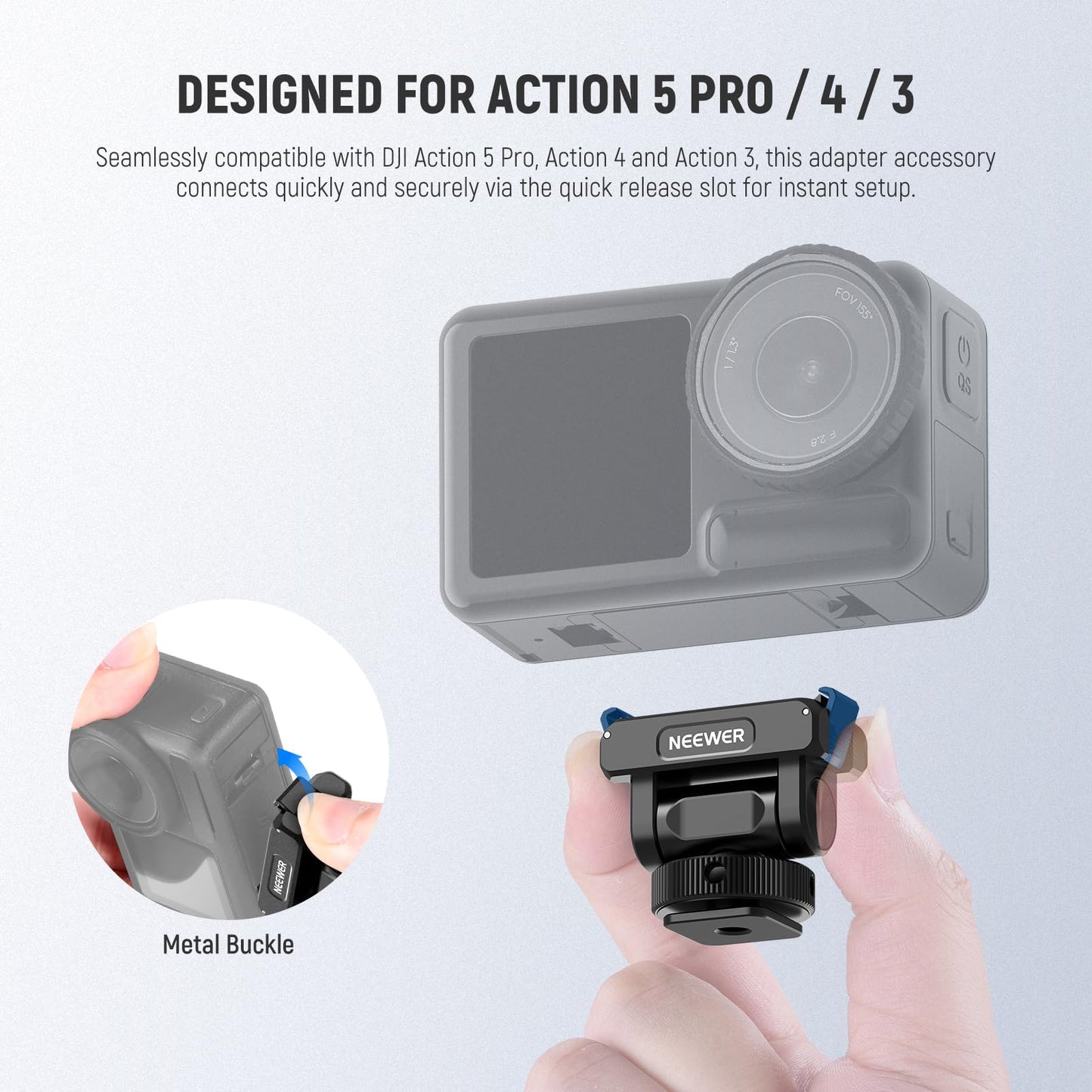 NEEWER Mount Adapter Compatible with DJI Osmo 360 / Action 5 Pro/4/3, Metal Magnetic Quick Release Action Camera Adapter Mount with 160° Tilt, Cold