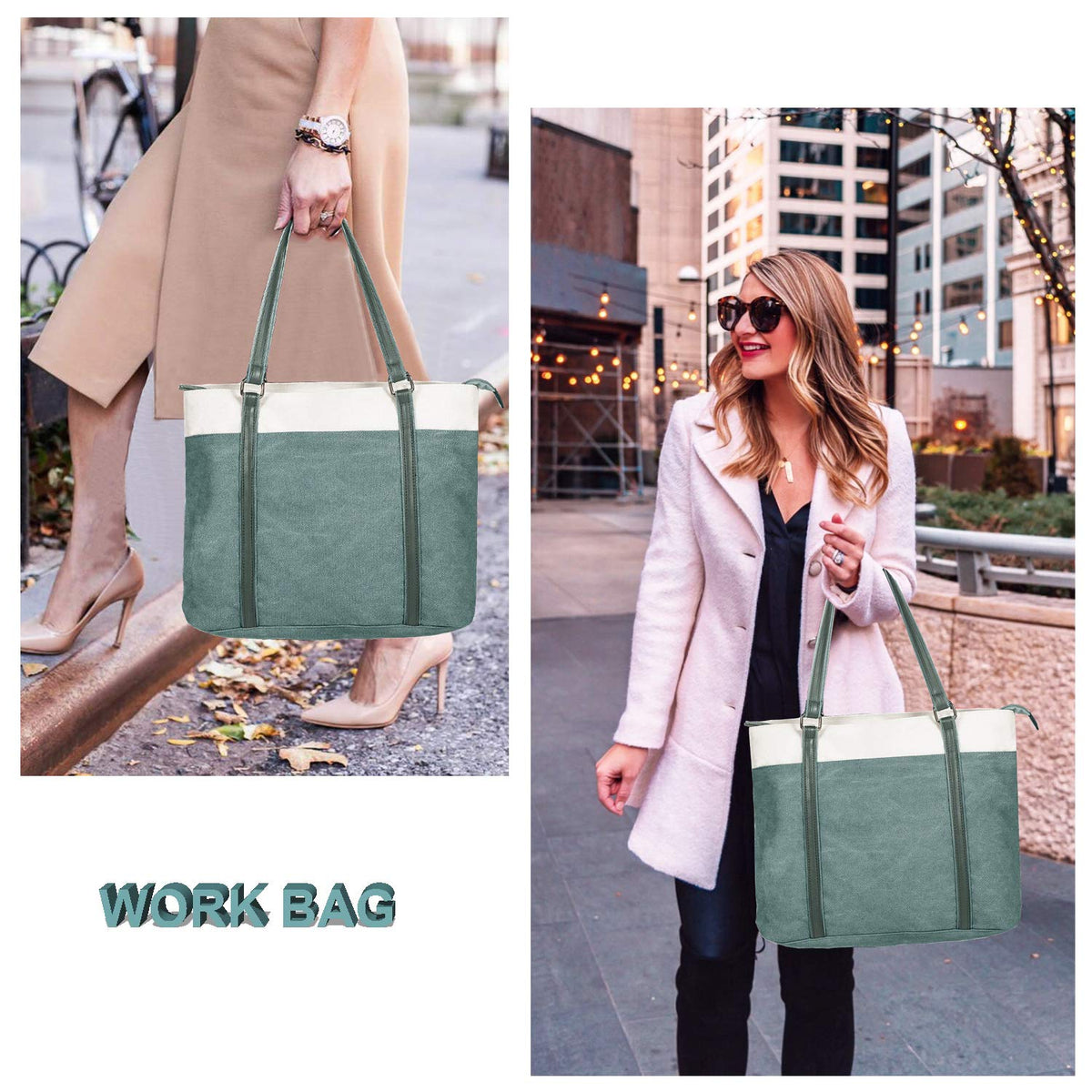 Laptop Tote Bag for Women, 15.6 Inch Work Bag with Laptop Compartment and Zipper, Canvas Computer Tote for Teacher, Office, Travel, Business, Carry On