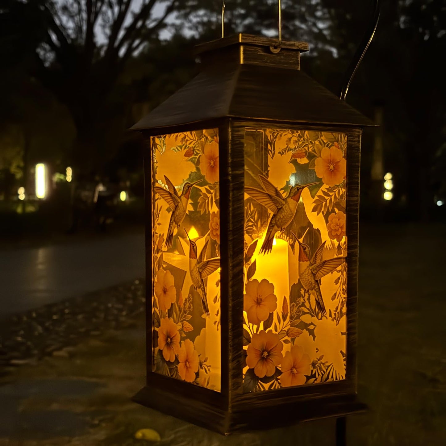 Solar Outdoor Lantern Garden Hanging Waterproof Lanterns PVC 3 LED Flickering Flameless Candle Decorative Lights for Table,Outdoor?Mothers Day