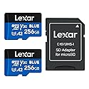 Lexar 256GB 2 Pack Blue Micro SD Card Up to 160MB/s, microSDXC UHS-I Memory Card with SD Adapter, C10, U3, A2, V30, Full HD, 4K UHD, High Speed TF